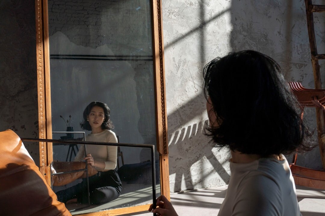 person practicing speech in mirror