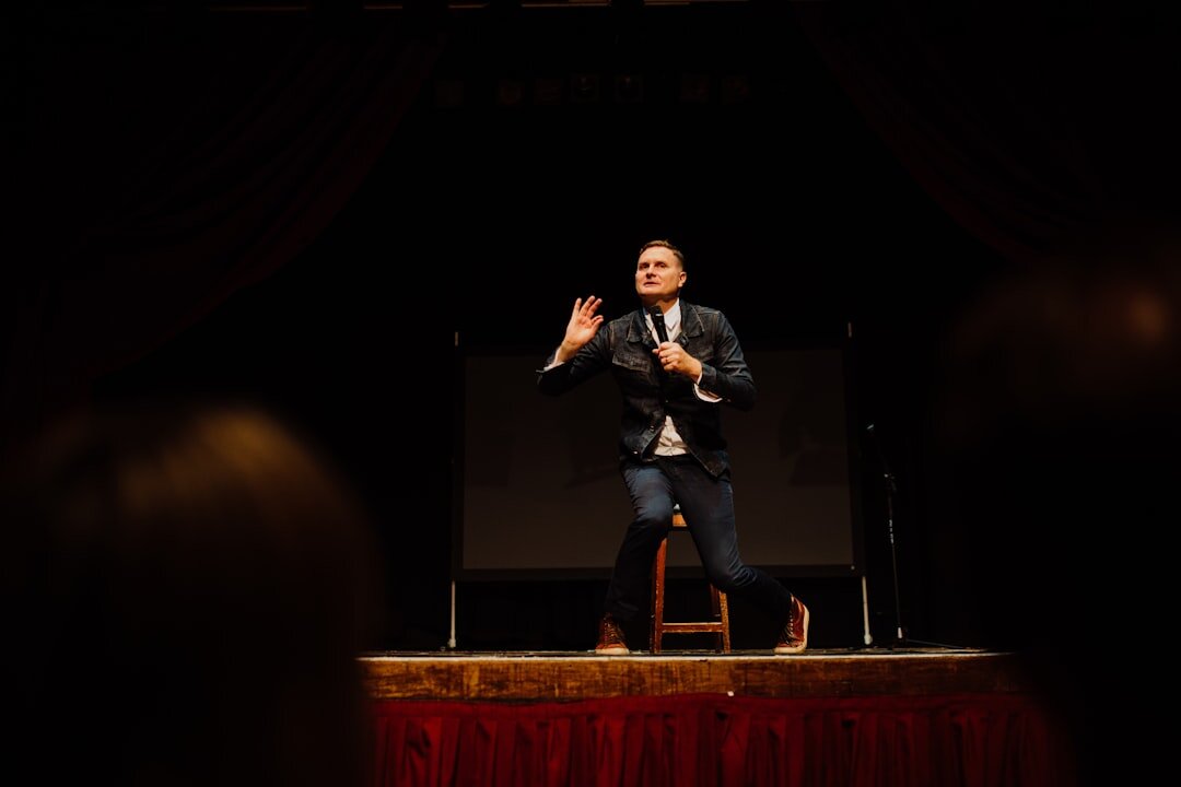 confident speaker on stage